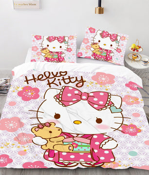 Hello Kitty Bed Set Hello Kitty And Friends Floral Bedding Cute Bedding Set Cartoon Bed Cotton Comforters Pink Duvet Covers LS22857 - Lusy Store