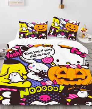 Hello Kitty Bed Set Hello Kitty And Friends Halloween Bedding Cute Bedding Set Cartoon Bed Cotton Comforters Colorful Duvet Covers LS22858 - Lusy Store