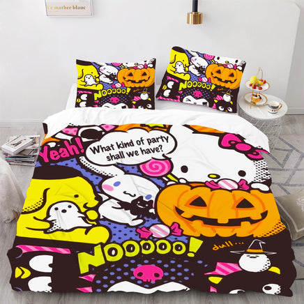 Hello Kitty Bed Set Hello Kitty And Friends Halloween Bedding Cute Bedding Set Cartoon Bed Cotton Comforters Colorful Duvet Covers LS22858 - Lusy Store