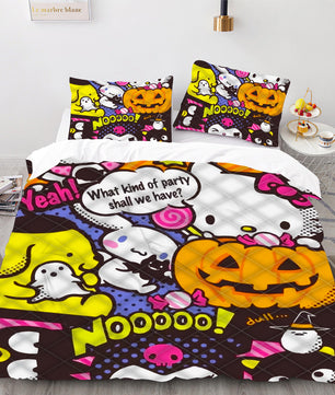 Hello Kitty Bed Set Hello Kitty And Friends Halloween Bedding Cute Bedding Set Cartoon Bed Cotton Comforters Colorful Duvet Covers LS22858 - Lusy Store