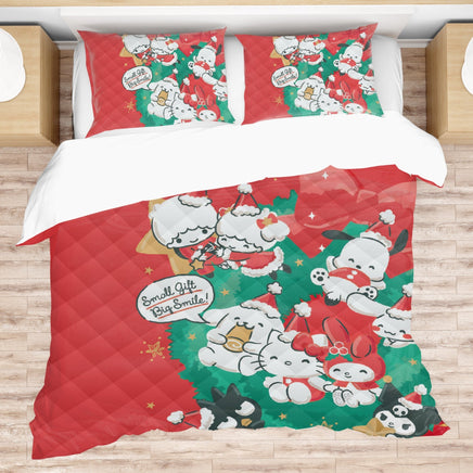 Hello Kitty Bed Set - Merry Christmas Bedding Luxurious Quilted Bed Set - Lusy Store LLC