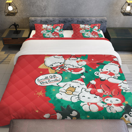 Hello Kitty Bed Set - Merry Christmas Bedding Luxurious Quilted Bed Set - Lusy Store LLC