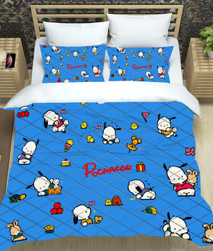 Hello Kitty Bed Set Pochacco Cute Bed Sheets Cartoon Bed Cotton Comforters Blue Duvet Cover LS22809 - Lusy Store