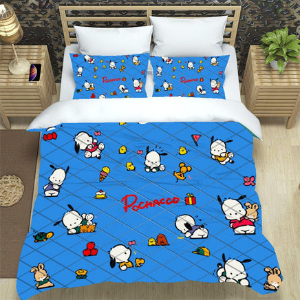Hello Kitty Bed Set Pochacco Cute Bed Sheets Cartoon Bed Cotton Comforters Blue Duvet Cover LS22809 - Lusy Store