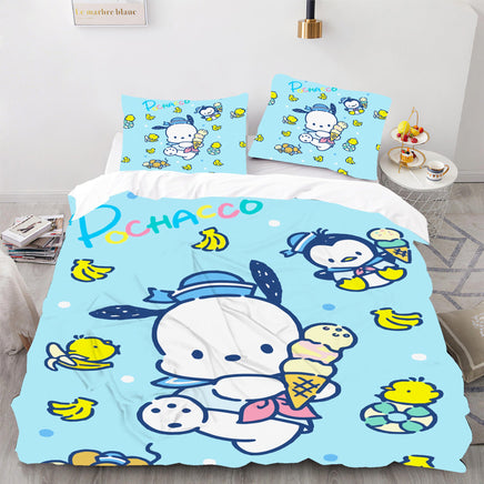 Hello Kitty Bed Set Pochacco Cute Bed Sheets Cartoon Bed Cotton Comforters Light Blue Duvet Cover LS22812 - Lusy Store