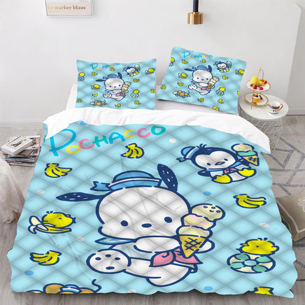 Hello Kitty Bed Set Pochacco Cute Bed Sheets Cartoon Bed Cotton Comforters Light Blue Duvet Cover LS22812 - Lusy Store