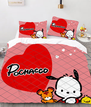 Hello Kitty Bed Set Pochacco Cute Bed Sheets Cartoon Bed Cotton Comforters Red Duvet Cover LS22806 - Lusy Store