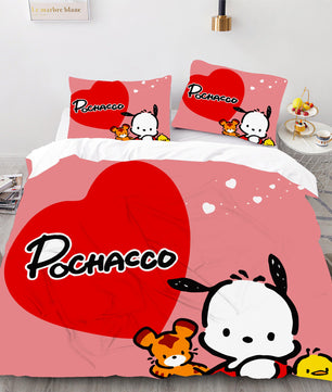 Hello Kitty Bed Set Pochacco Cute Bed Sheets Cartoon Bed Cotton Comforters Red Duvet Cover LS22806 - Lusy Store