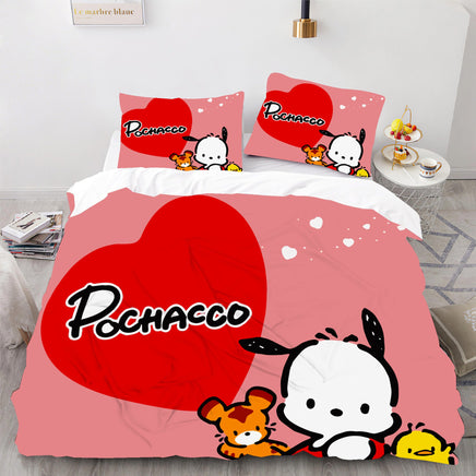 Hello Kitty Bed Set Pochacco Cute Bed Sheets Cartoon Bed Cotton Comforters Red Duvet Cover LS22806 - Lusy Store