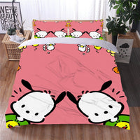 Hello Kitty Bed Set Pochacco Cute Bed Sheets Cartoon Bed Cotton Comforters Red Duvet Cover LS22811 - Lusy Store