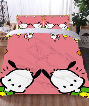 Hello Kitty Bed Set Pochacco Cute Bed Sheets Cartoon Bed Cotton Comforters Red Duvet Cover LS22811 - Lusy Store