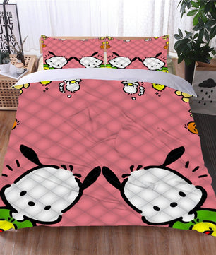 Hello Kitty Bed Set Pochacco Cute Bed Sheets Cartoon Bed Cotton Comforters Red Duvet Cover LS22811 - Lusy Store