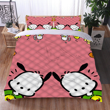 Hello Kitty Bed Set Pochacco Cute Bed Sheets Cartoon Bed Cotton Comforters Red Duvet Cover LS22811 - Lusy Store