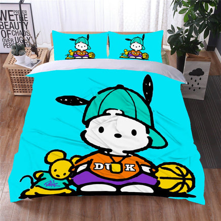 Hello Kitty Bed Set Pochacco Cute Bed Sheets Cartoon Bed Cotton Comforters Sky Blue Duvet Cover LS22805 - Lusy Store