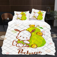 Hello Kitty Bed Set Pochacco Cute Bed Sheets Cartoon Bed Cotton Comforters White Duvet Cover LS22807 - Lusy Store