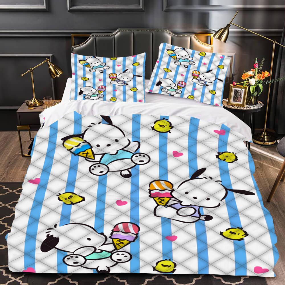 Hello Kitty Bed Set Pochacco Cute Bed Sheets Cartoon Bed Cotton Comforters White Duvet Cover LS22810 - Lusy Store