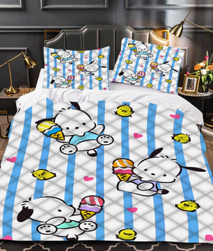 Hello Kitty Bed Set Pochacco Cute Bed Sheets Cartoon Bed Cotton Comforters White Duvet Cover LS22810 - Lusy Store