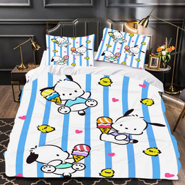 Hello Kitty Bed Set Pochacco Cute Bed Sheets Cartoon Bed Cotton Comforters White Duvet Cover LS22810 - Lusy Store