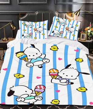 Hello Kitty Bed Set Pochacco Cute Bed Sheets Cartoon Bed Cotton Comforters White Duvet Cover LS22810 - Lusy Store