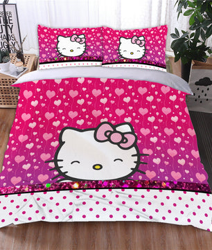 Hello Kitty Bedding Duvet Cover Quilted Pillowcase Bedspread - Lusy Store LLC