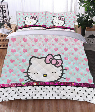 Hello Kitty Bedding Duvet Cover Quilted Pillowcase Bedspread - Lusy Store LLC