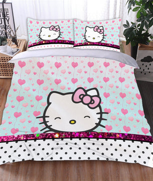 Hello Kitty Bedding Duvet Cover Quilted Pillowcase Bedspread - Lusy Store LLC
