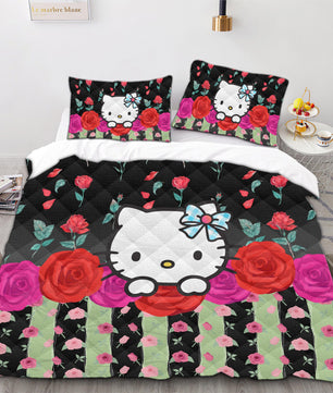 Hello Kitty Bedding Duvet Cover Quilted Pillowcase Black Blue Brown Bedspread - Lusy Store LLC