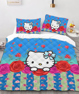Hello Kitty Bedding Duvet Cover Quilted Pillowcase Black Blue Brown Bedspread - Lusy Store LLC