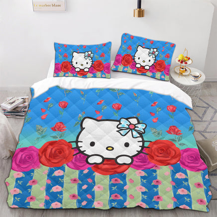 Hello Kitty Bedding Duvet Cover Quilted Pillowcase Black Blue Brown Bedspread - Lusy Store LLC