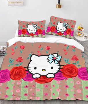 Hello Kitty Bedding Duvet Cover Quilted Pillowcase Black Blue Brown Bedspread - Lusy Store LLC