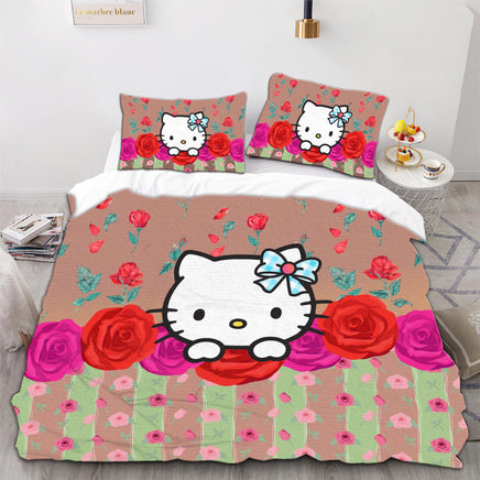 Hello Kitty Bedding Duvet Cover Quilted Pillowcase Black Blue Brown Bedspread - Lusy Store LLC