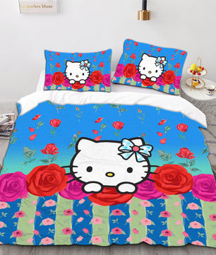 Hello Kitty Bedding Duvet Cover Quilted Pillowcase Black Blue Brown Bedspread - Lusy Store LLC