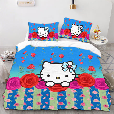 Hello Kitty Bedding Duvet Cover Quilted Pillowcase Black Blue Brown Bedspread - Lusy Store LLC