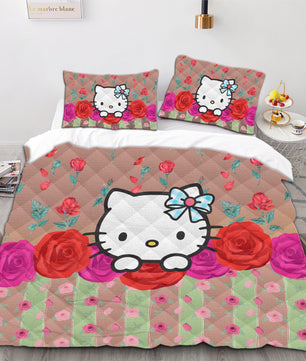 Hello Kitty Bedding Duvet Cover Quilted Pillowcase Black Blue Brown Bedspread - Lusy Store LLC