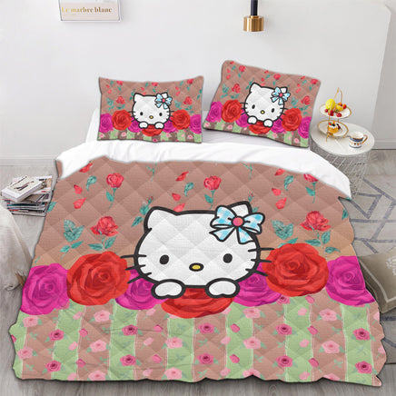Hello Kitty Bedding Duvet Cover Quilted Pillowcase Black Blue Brown Bedspread - Lusy Store LLC