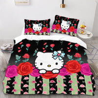Hello Kitty Bedding Duvet Cover Quilted Pillowcase Black Blue Brown Bedspread - Lusy Store LLC