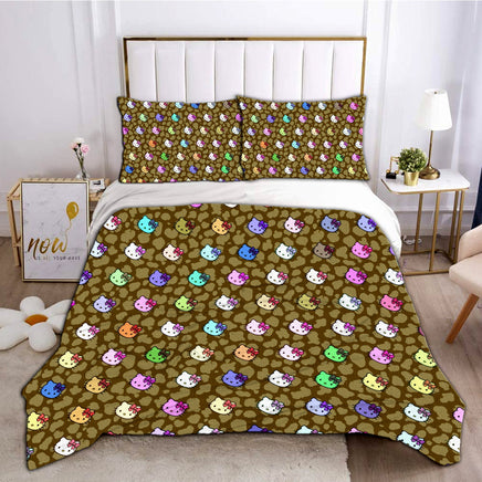 Hello Kitty Bedding Duvet Cover Quilted Pillowcase Black Blue Brown Green Bedspread - Lusy Store LLC