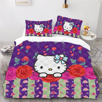 Hello Kitty Bedding Duvet Cover Quilted Pillowcase Orange Pink Purple White Bedspread - Lusy Store LLC