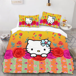 Hello Kitty Bedding Duvet Cover Quilted Pillowcase Orange Pink Purple White Bedspread - Lusy Store LLC