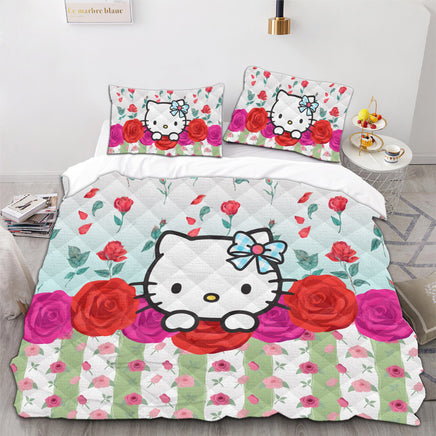 Hello Kitty Bedding Duvet Cover Quilted Pillowcase Orange Pink Purple White Bedspread - Lusy Store LLC