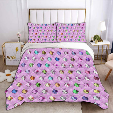 Hello Kitty Bedding Duvet Cover Quilted Pillowcase Orange Pink Red White Bedspread - Lusy Store LLC