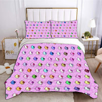 Hello Kitty Bedding Duvet Cover Quilted Pillowcase Orange Pink Red White Bedspread - Lusy Store LLC