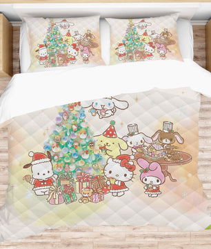 Hello Kitty Bedding Set for a Cozy Christmas Embrace the Holidays with a Cozy Christmas Quilted Blanket - Lusy Store LLC