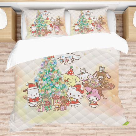 Hello Kitty Bedding Set for a Cozy Christmas Embrace the Holidays with a Cozy Christmas Quilted Blanket - Lusy Store LLC