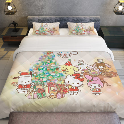 Hello Kitty Bedding Set for a Cozy Christmas Embrace the Holidays with a Cozy Christmas Quilted Blanket - Lusy Store LLC