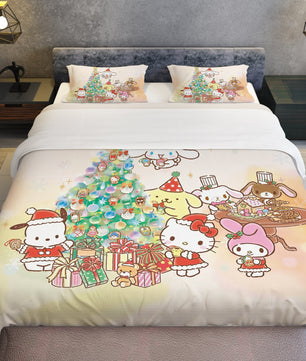 Hello Kitty Bedding Set for a Cozy Christmas Embrace the Holidays with a Cozy Christmas Quilted Blanket - Lusy Store LLC
