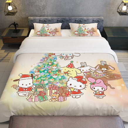 Hello Kitty Bedding Set for a Cozy Christmas Embrace the Holidays with a Cozy Christmas Quilted Blanket - Lusy Store LLC