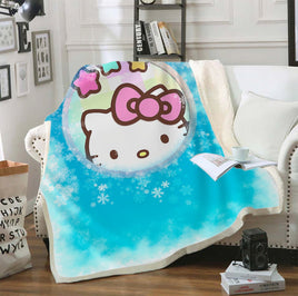 Hello Kitty Blanket Sherpa Blanket Bedspreads SB10 Blue