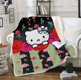 Hello Kitty Blanket Sherpa Blanket Bedspreads SB12 Black
