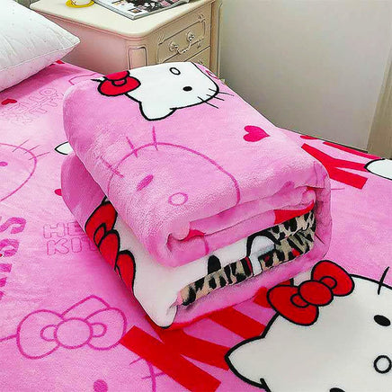 Hello Kitty Blankets Sanrios Y2K Flannel Blanket Anime Covered Super Soft Winter Blanket HK51 Light Pink 2